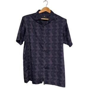 HART SCHAFFNER MARX Gray Floral Print‎ Cotton Camp Shirt Mens Size XL